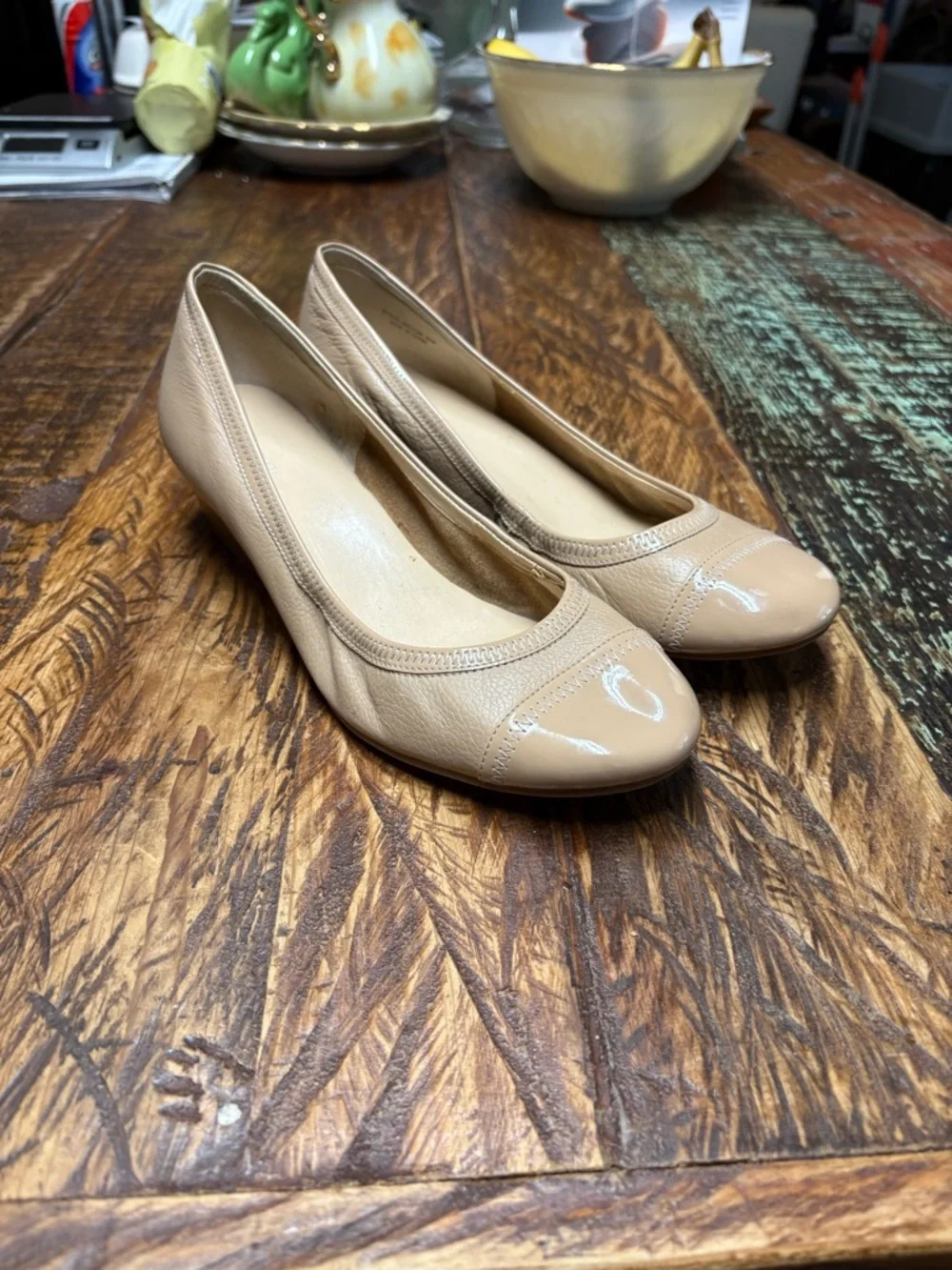 Cole Haan Elsie Nude/Tan Cap Toe Leather Wedge Slip On Wedge Heels Size 9.5